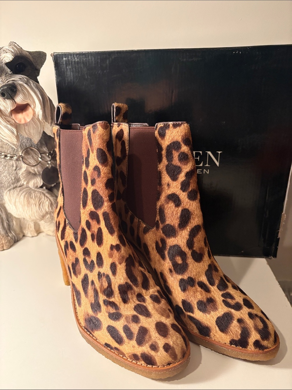 Lauren, Ralph Lauren, leopard print, genuine calf hair, leather ankle boot NIB